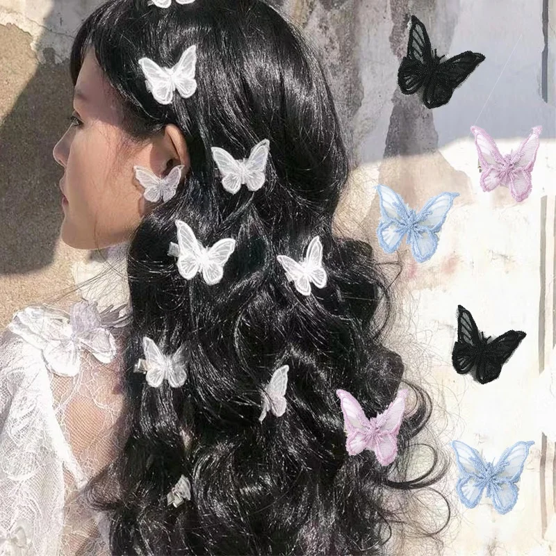 5Pcs 한국 달콤한 흰색 레이스 나비 헤어 클립 나비 머리핀 여성을위한 달콤한 머리핀 웨딩 헤어 액세서리