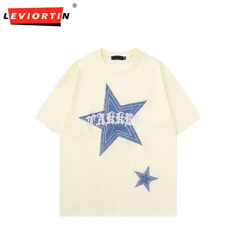 

Harajuku T-Shirt Y2K Streetwear Retro Embroidery Star Patch Cotton Tshirt Hip Hop Fashion Loose Tee Summer Casual Top Clothes