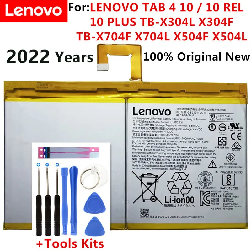 

Original New 7000mAh Battery L16D2P31 For LENOVO TAB 4 10 / 10 REL / 10 PLUS TB-X304L X304F TB-X704F X704L X504F X504L Batteria