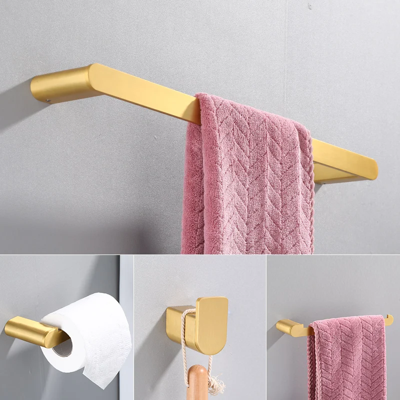 Towel Rack Toilet Paper Holder Bathroom Accessories Sets 4 Wall Mounted Towel Bar Robe Hooks Stainless Steel Hardware Brushed Gold