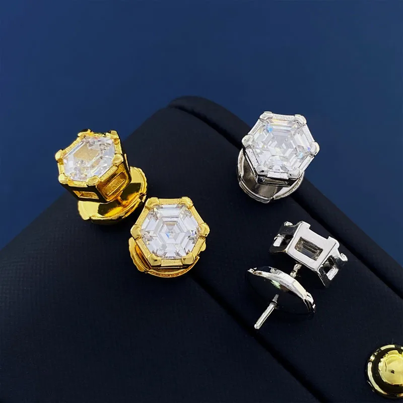 Simplified geometric hexagonal zircon earrings