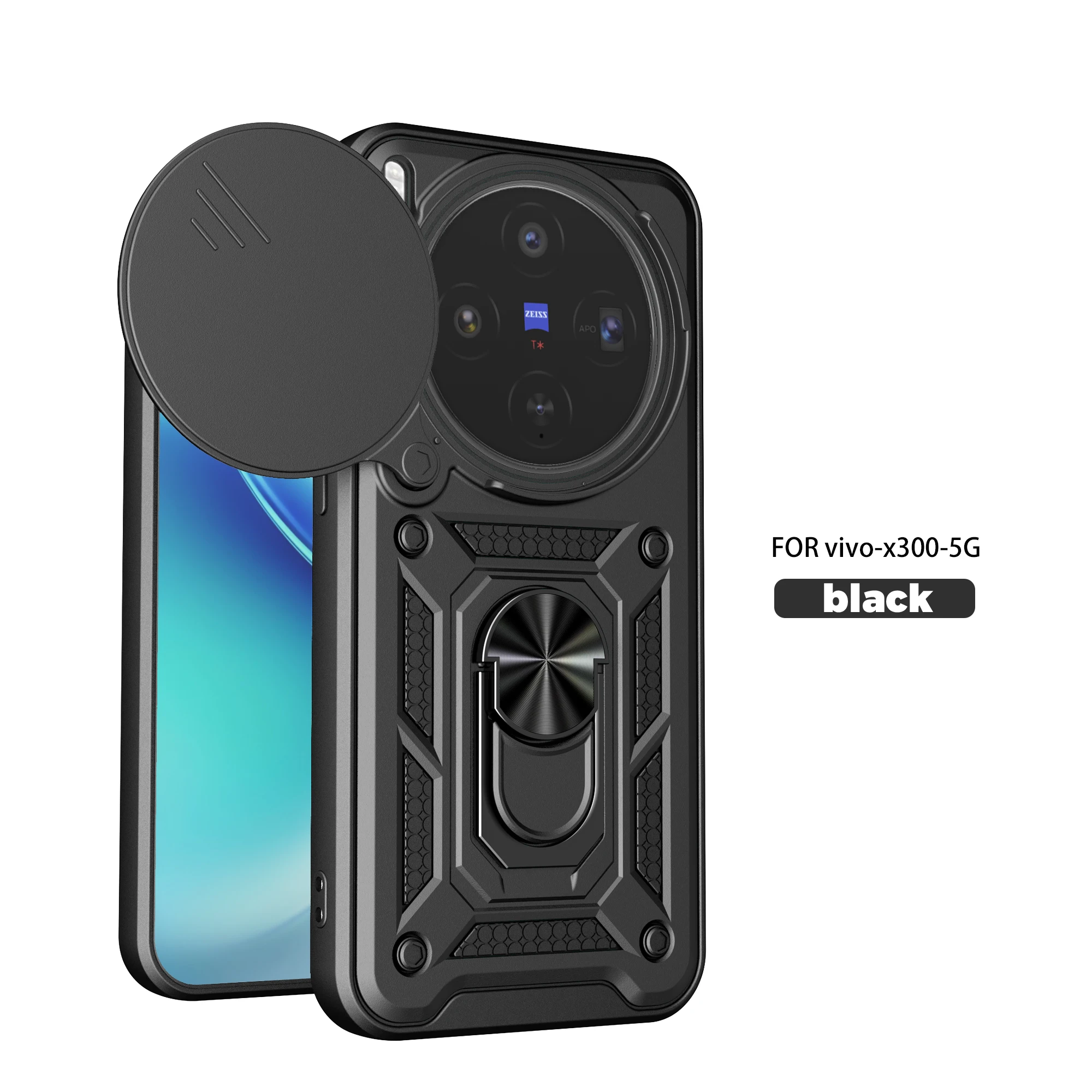 Magnetic Ring Holder Armor Phone Case with Slide Camera Protector