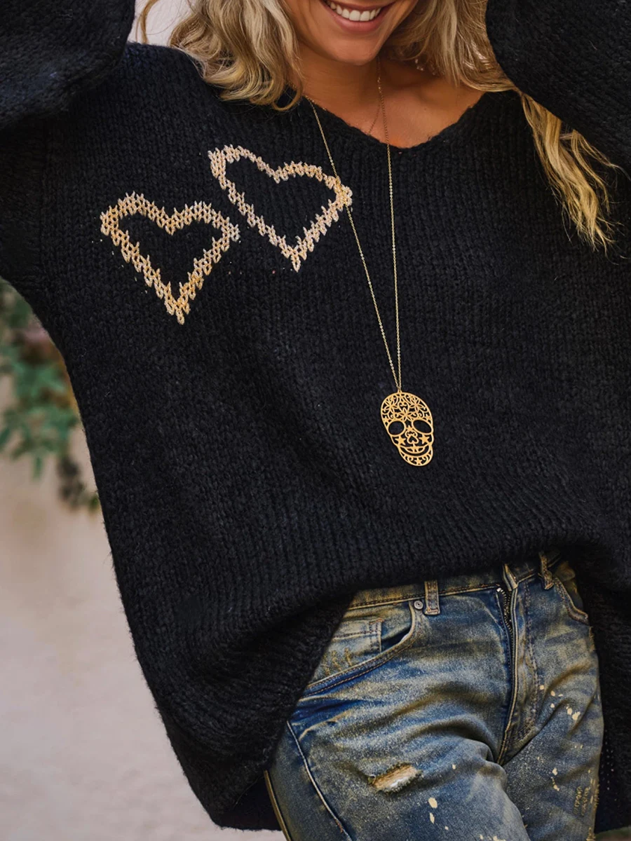 Women s Cozy Knit Sweater with V Neckline and Oversized Fit Long Sleeves Drop Shoulder Detail and Casual Streetwear Vibes