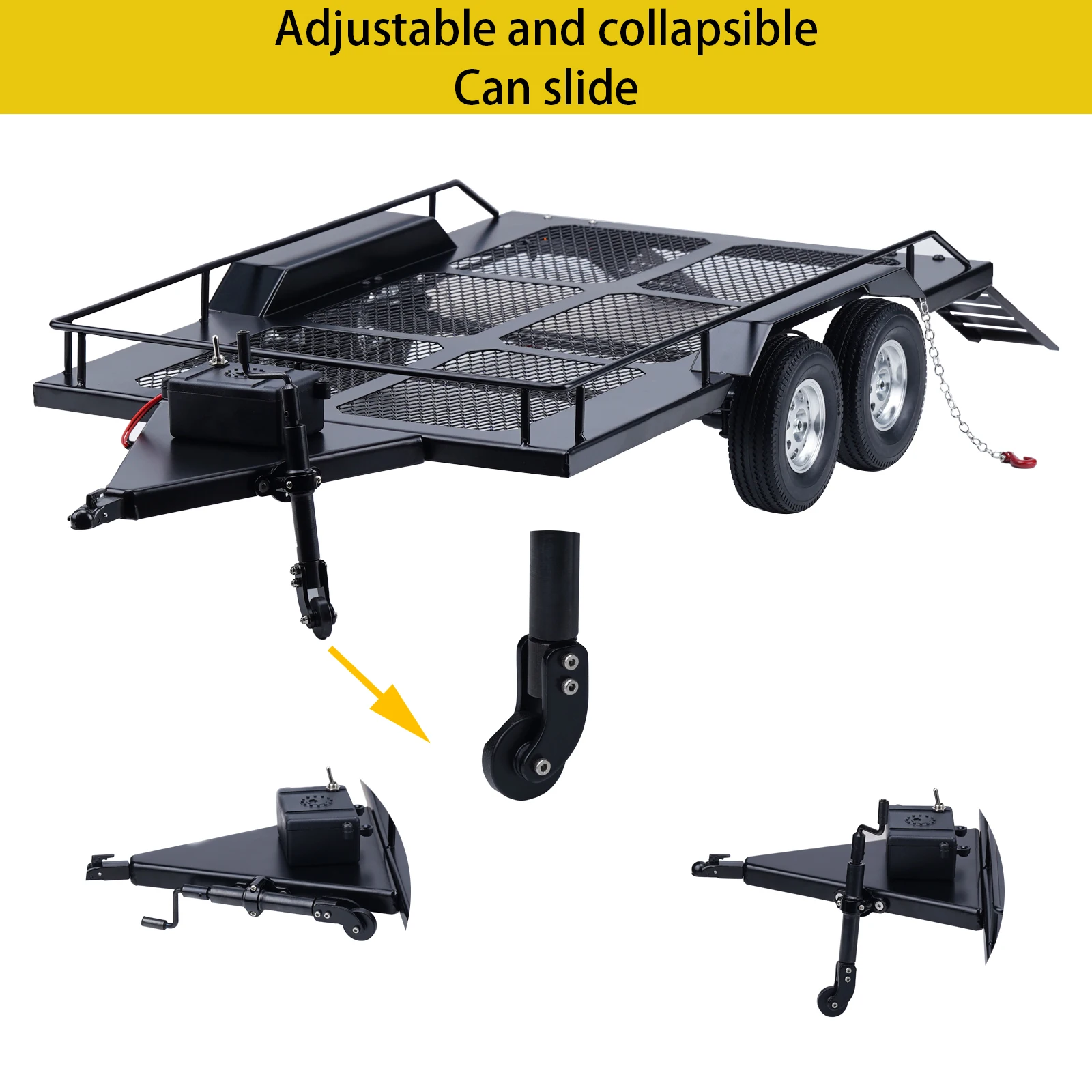 Détail des feux arrière allumés de la remorque RC 1/10 avec éclairage, pour Axial D90, SCX10, TRX4.