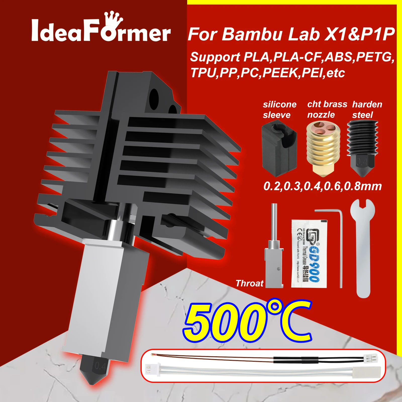 Kit de Extrusão de Carbono Cabeça para Bambu 3d Hot End Cht Bocal Meias de Silicone Bambu Bambu Miyota Lab x1 e P1p Hot End