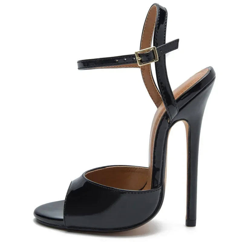 Summer Buckle Sandals 15cm Thin Heel Peep Toe Women's Shoes