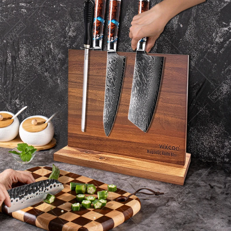 Sf9792863de8144a1ac7ad7778ee6e9054 küchexyz.de Best Price | Fast Delivery |Quality Product Long Magnetic Knife Block Acacia Wooden Kitchen Knife Holder Kitchen Counter Strong Enhanced Magnets Stands Storage Knife Holder