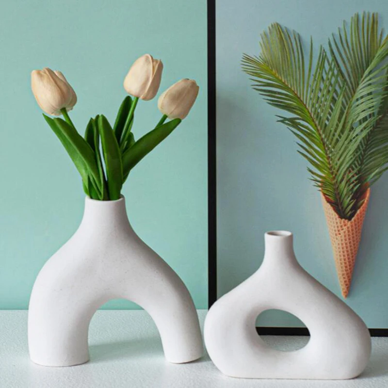 

Ceramics Vase Donut Flower Vase Home Decor Modern Room Decoration Plant Pot Decoration Ornaments for Home Modern Centerpiece