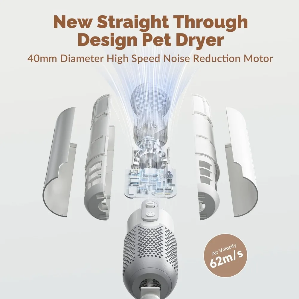 Portable High-Speed Dog Hair Dryer, Lightweight 1.21lb Handheld Grooming Tool with 2 Speeds and 4 Temperature Settings