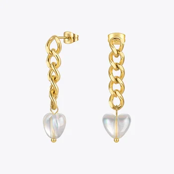 ENFASHION Resin Heart Link Chain Earrings For Women Gold Color Drop Earings Stainless Steel Fashion Jewelry Party Kolczyki E1307 1