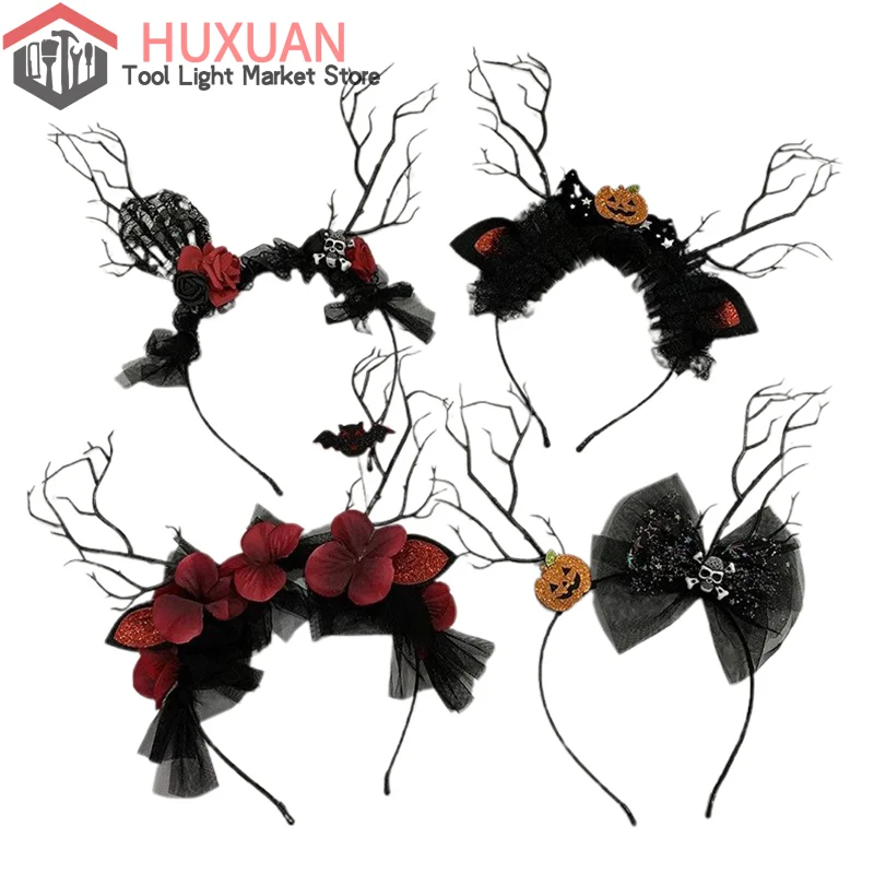 Halloween Luminous Antlers Hairpin Devil Headband With Light Elf Sparkling Hair Ornament