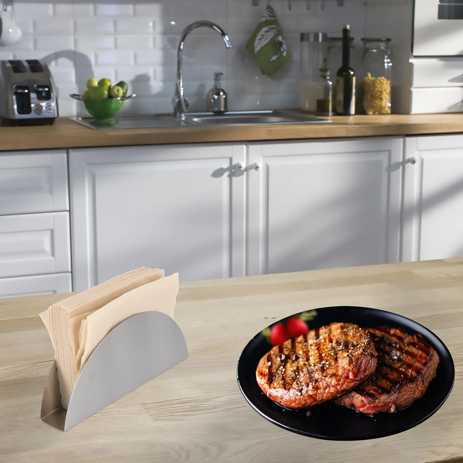 Paper Towel Holder Napkin Holder Stainless Steel Towel Rack Simple Vertical Fan Shape Tissue Napkin Box Home Decoration