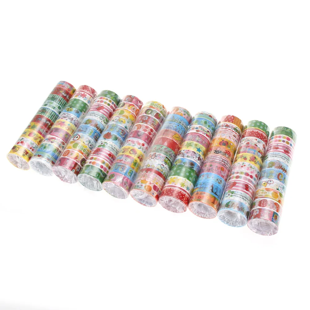 10pcs Adhesive Sticker 250x1.5cm DIY Washi Tape Cartoon Pattern Decorative Craft for Gift Wrapping Scrapbook School Supplies 5