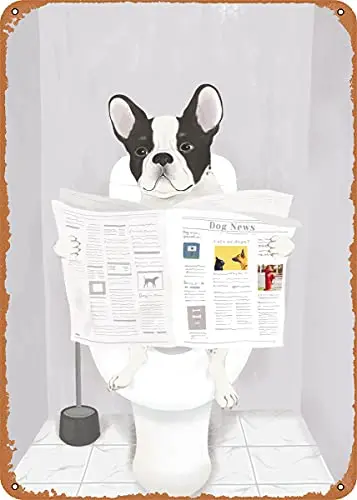 

French Bulldog in Toilet Vintage Look Metal Sign Patent Art Prints Retro Gift 8x12 Inch