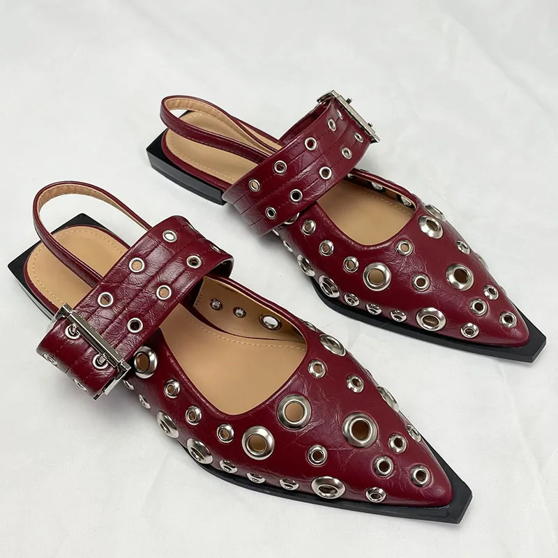 Big Size Luxury Women Flats Sandals Shoes Female Casual Buckle Strap Fashion Pointed Toe Ladies Sandals Shoes Slingback Women Slingback Sandals Women Flat Shoes