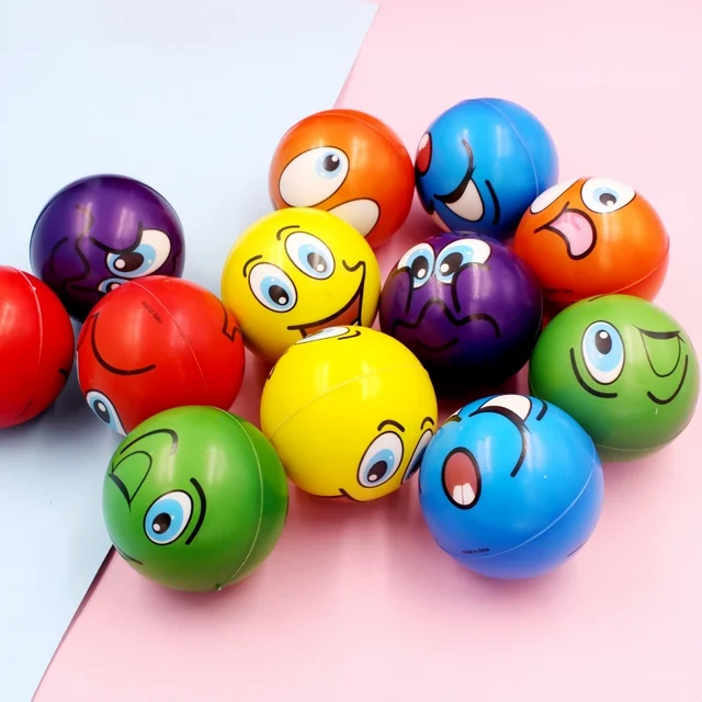 12Pcs Funny Sponge Pressure Expression Soft ball Squeeze Funny Expression PU foam Soothing Toy Wrist Action Sport  Toy Ball 5