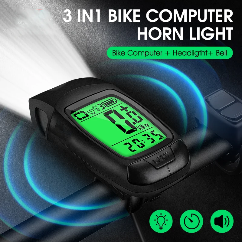 

3 IN 1 Bike Light Lamp Rechargeable Bicycle Computer Cycling Horn LED Flashlight Bike Speedometer Front Lights Cycling Headlight