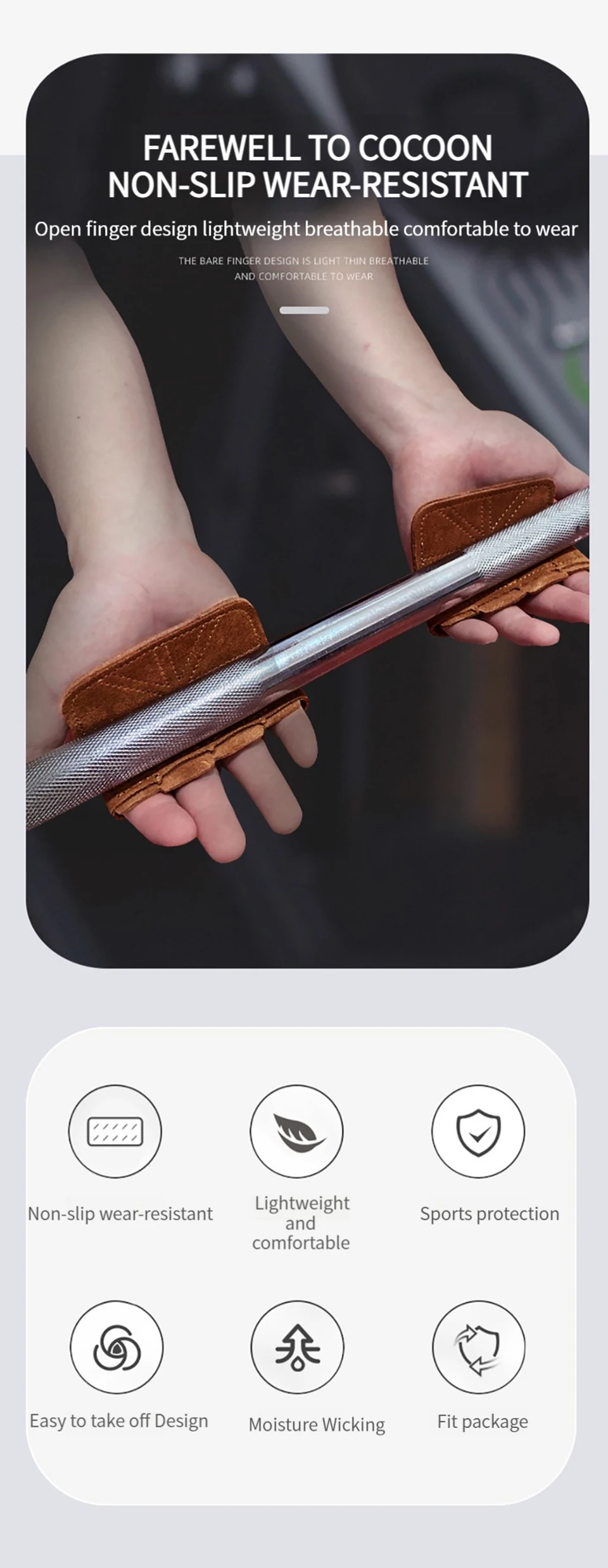 Description Picture 2 of itemCowhide Ventilated Weight Lifting Gloves Men Women Gym Workout Gloves for Fitness Weightlifting Pull Ups Palm Protection Support