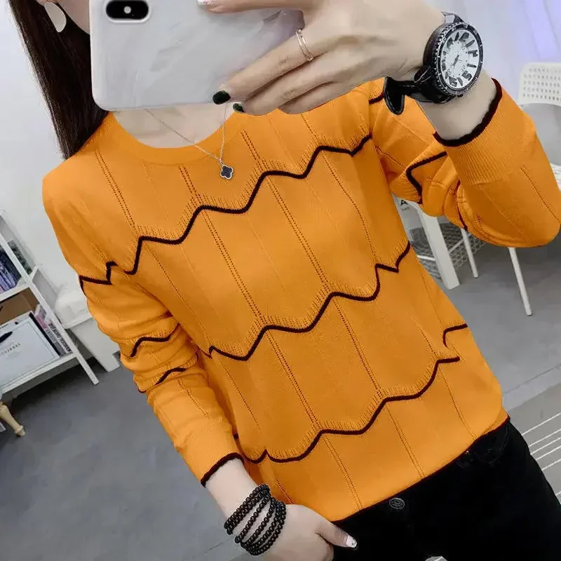

Весна-осень элегантные модные вязаные пуловеры с круглым вырезом для женщин Новинка универсальная женская одежда большого размера корейский топ V1605