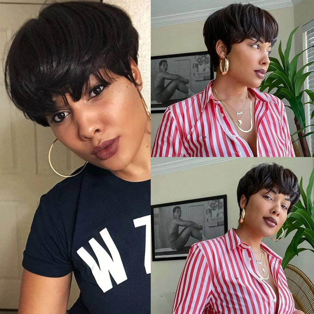 Human Hair Wigs Short Pixie Cut Full Machine Made For Women