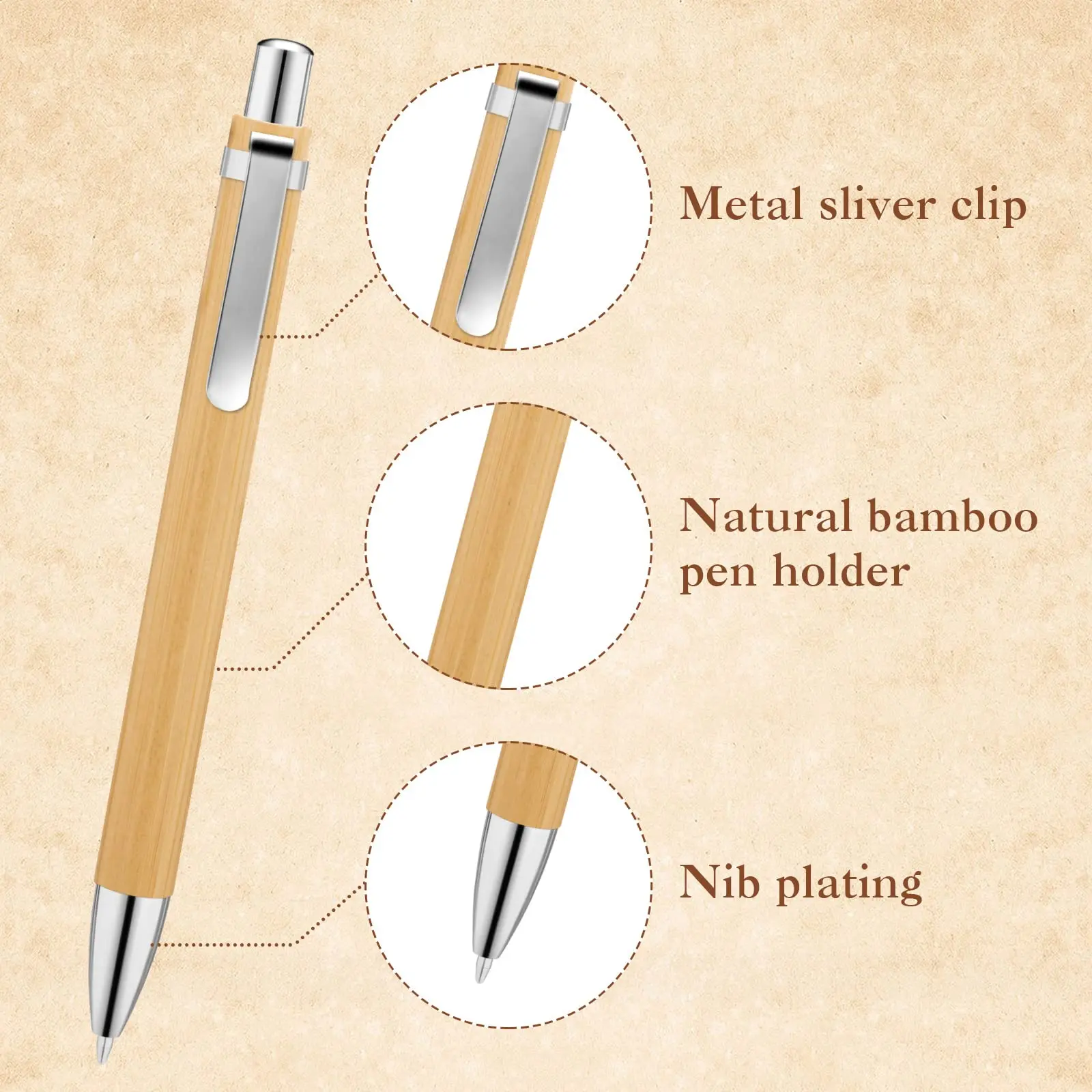 대나무 나무 볼펜, 총알 팁 비즈니스 서명 볼펜, 사무실 학교 필기 문구, 1.0mm, 100 개
