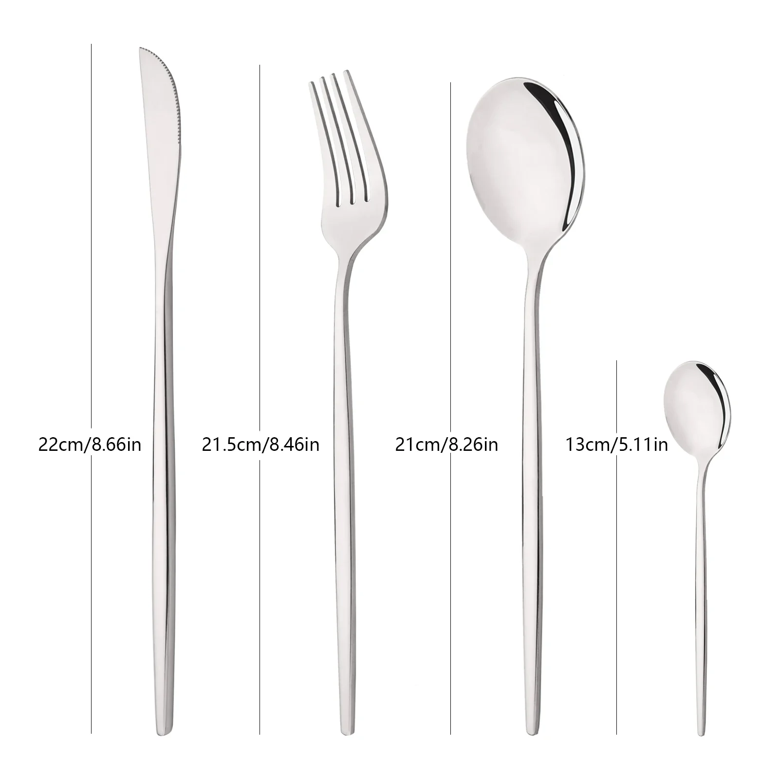 Set 24 Posate KAV In Acciaio Inox, Finitura A Specchio, Design Moderno, 6 Coltelli, 6 Forchette, 6 Cucchiai, 6 Cucchiaini, Argento