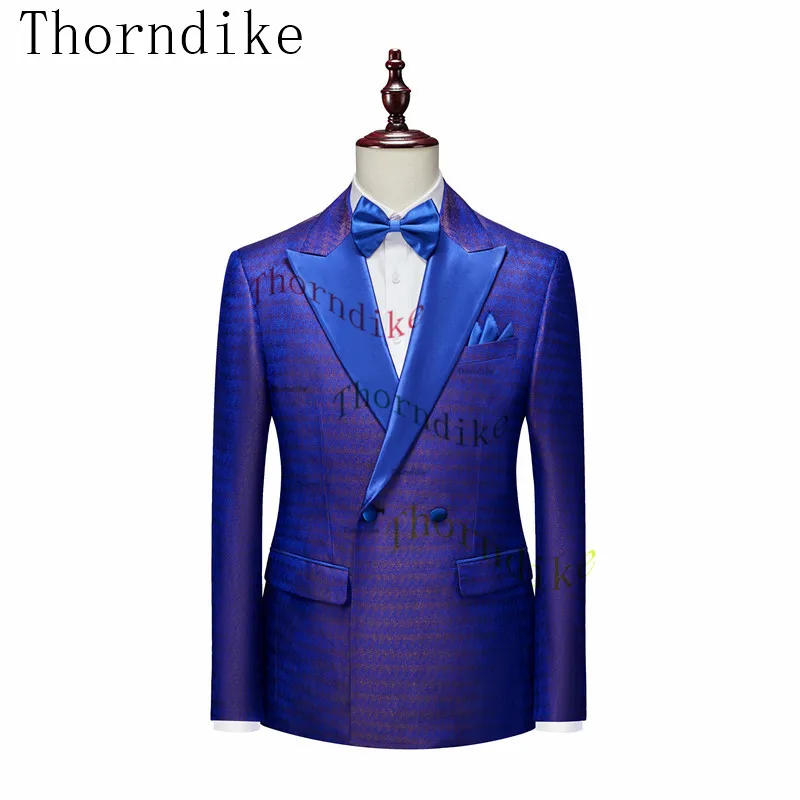 ( Jacket + Vest + Pants ) Thorndike Men Suits Set Tailor-Made Costume Homme Blue Formal Casual Wedding Groom