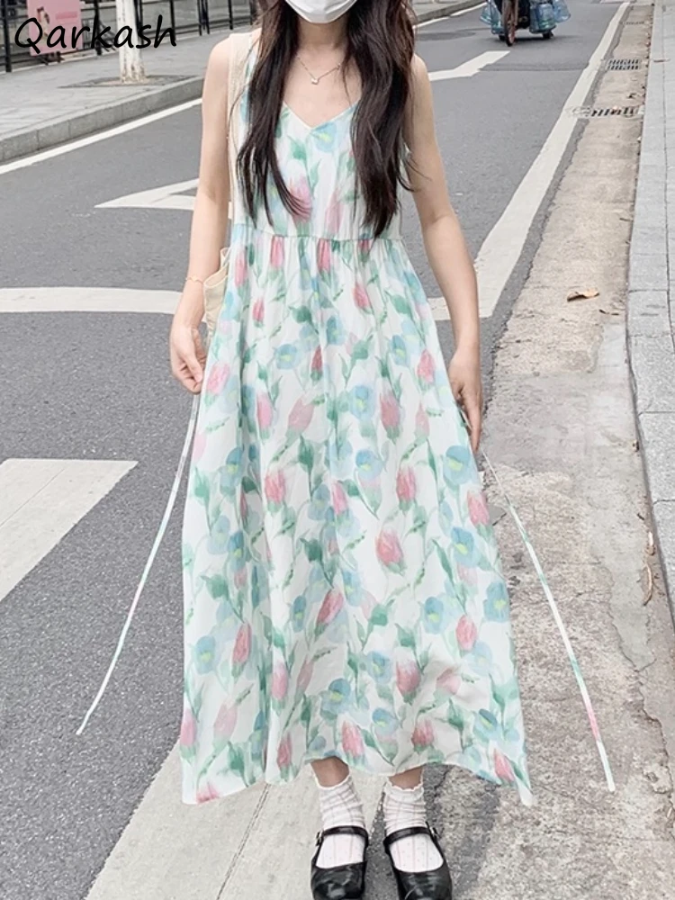 

Floral Maxi Dress Women Baggy Vacation Summer Spaghetti Strap Aesthetic Kawaii Backless Streetwear Girl Temper Basics Vestidos