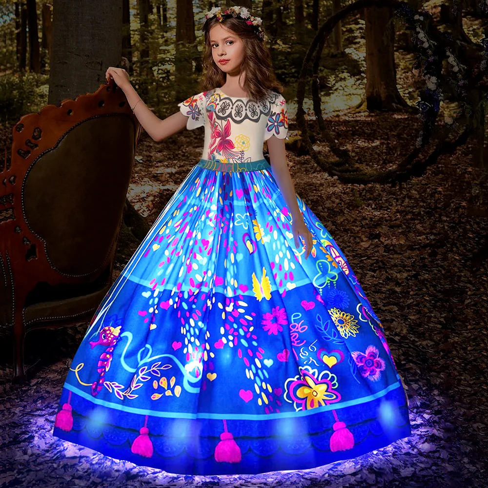 Robe de princesse Disney avec lumière LED pour fille, vêtements de