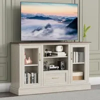 Farmhouse TV Stand for 65 Inch TV, Entertainment Center with Glass Door Storage Cabinet & Adjustable Shelves, Wood TV Console Ta 1