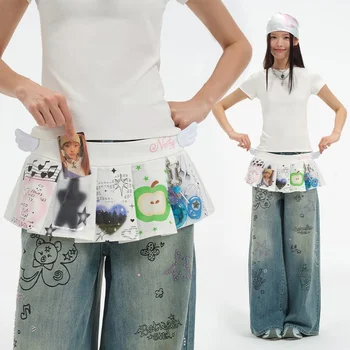 Y2K Harajuku Style Print Mini Pleated Skirt Women 3D Wing Short Jupe Streetwear Korean Fashion A-line Club Party Skirt A053 1