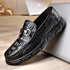 Spring New Shoes for Men Genuine Leather Casual Shoes Crocodile Print Cool Slip-on Loafers Soft Comfortable Flat Skate Shoes 1