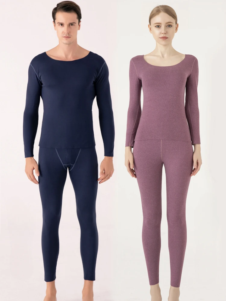 Women's Thermal Underwear Sets Men Winter Thick Double Layer Warm Lingeries  Long Sleeve Tops Pants Seamless Homewear Suit 2Pcs