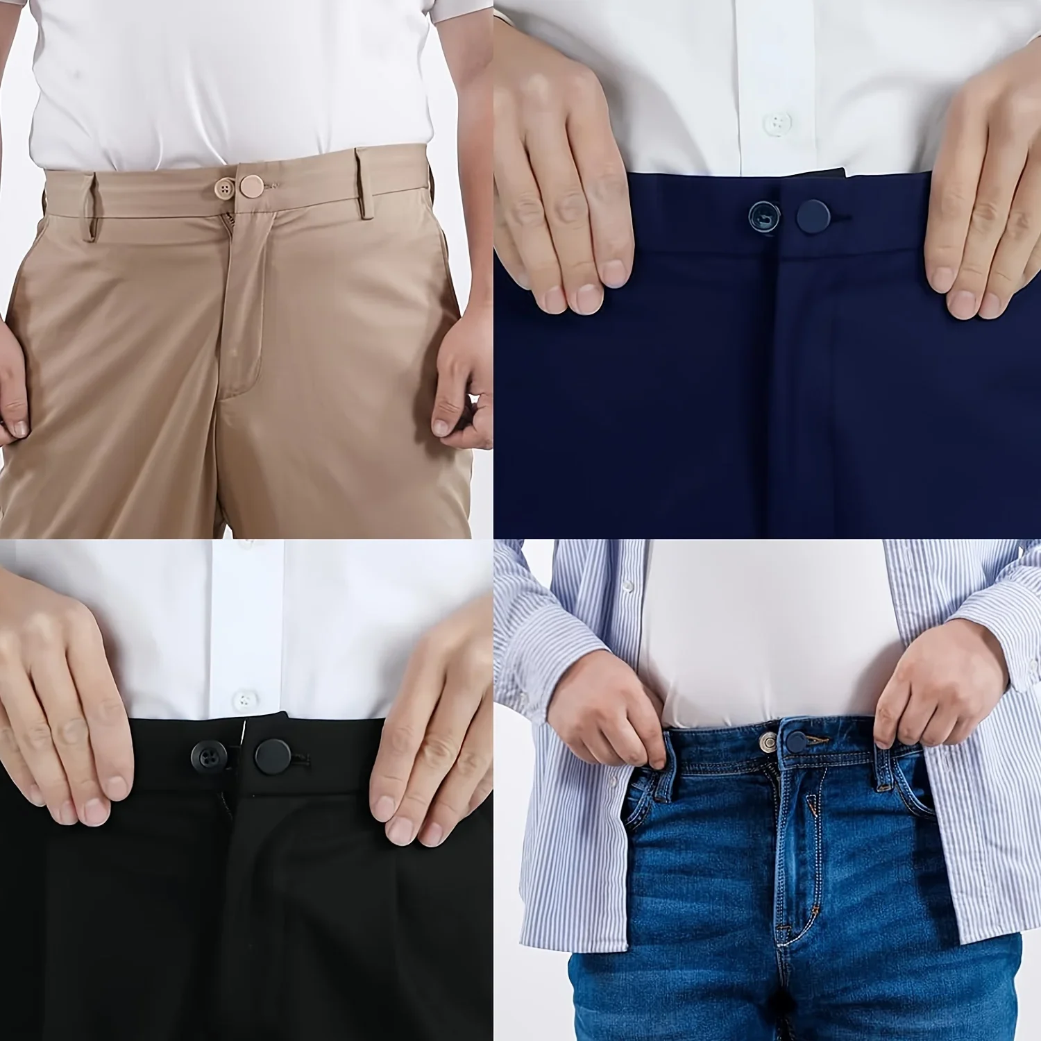 Easy-Adjust 4/12-Pack No-Sew Jean Waist Extenders - Adjustable Pants Button Expanders Adds 1-1.4 Inch Unisex In Khaki/Blue/Black 2