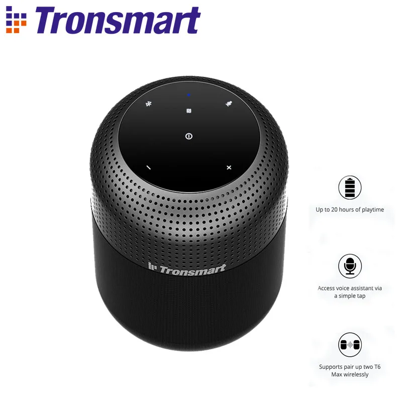 Altoparlante Bluetooth Tronsmart T6 Max Altoparlante Domestico Da 60W Con Bassi Profondi, Tempo Di Riproduzione 20 Ore, Ipx5, Nfc, Stereo True Wireles