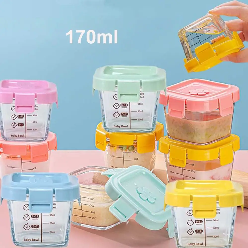 170ml Glass Food Storage Box Frozen Baby Food Glass Cup Baby Storage Jar for Little Ones Microwave Safe