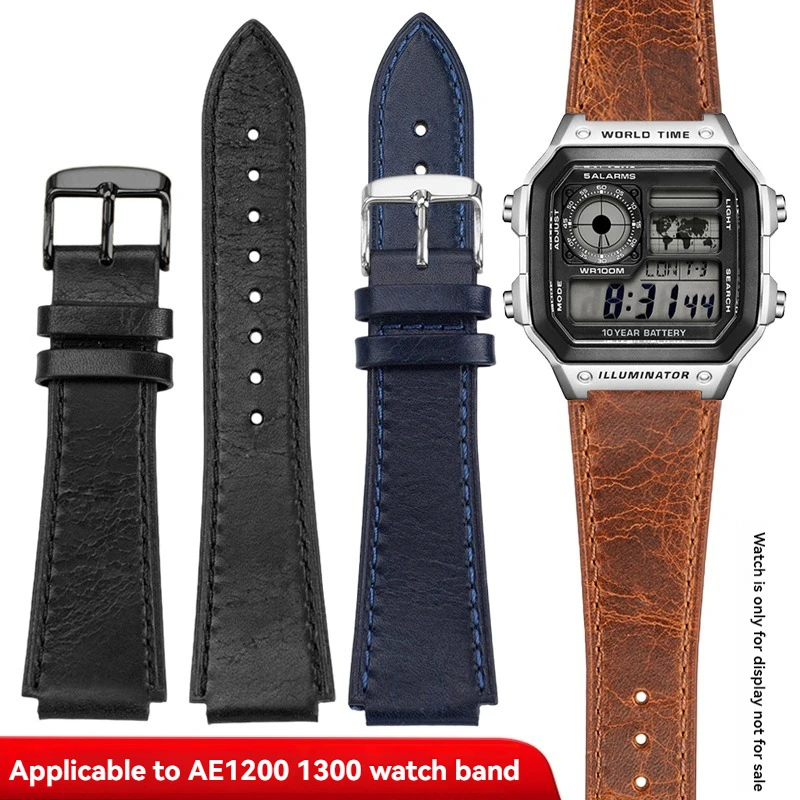 Casio Retro Leather Watch Strap for Men - Small Square, 18mm