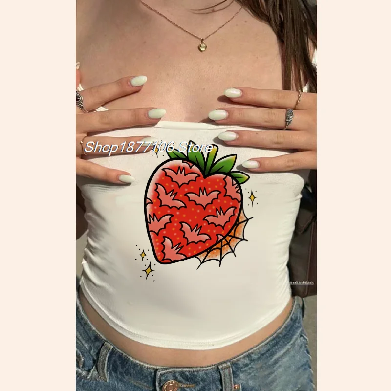 

Halloween Top Women Gothic Grunge Crop Tops Vintage Women Kawaii Strawberry Graphics Tank Tops Retro Lovely 90s Vest Emo Clothes
