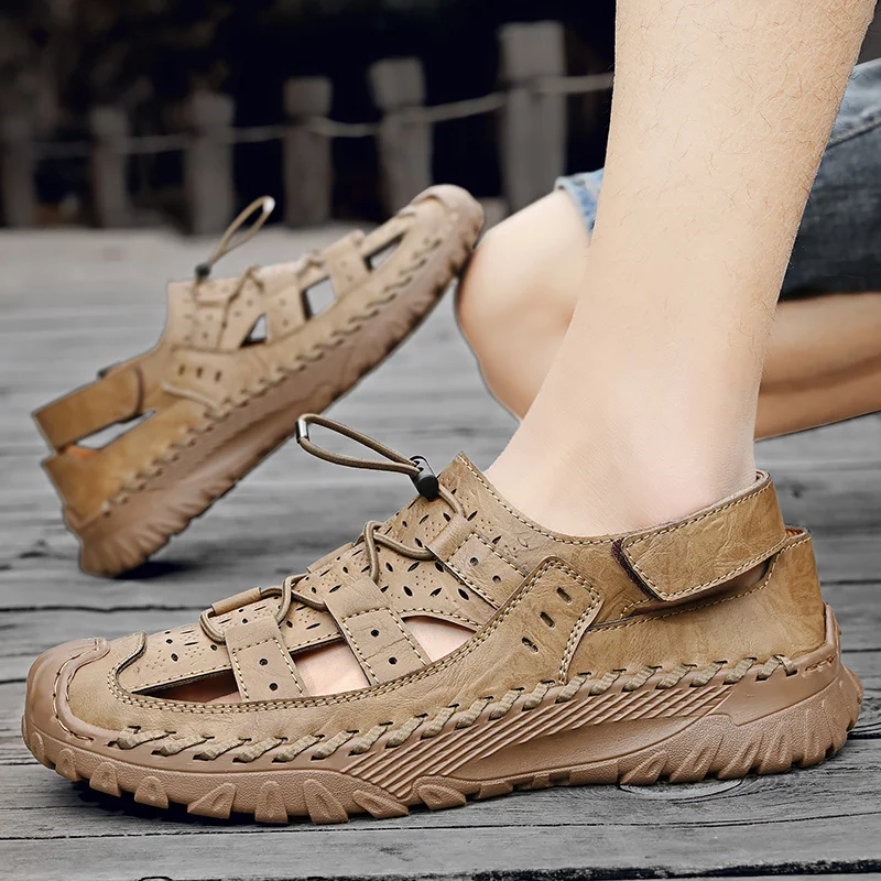 Sandali da escursionismo da uomo Sport all'aria aperta Estate Pelle Casual Trekking Walking Escursionismo Scarpe a punta chiusa_voghion.com
