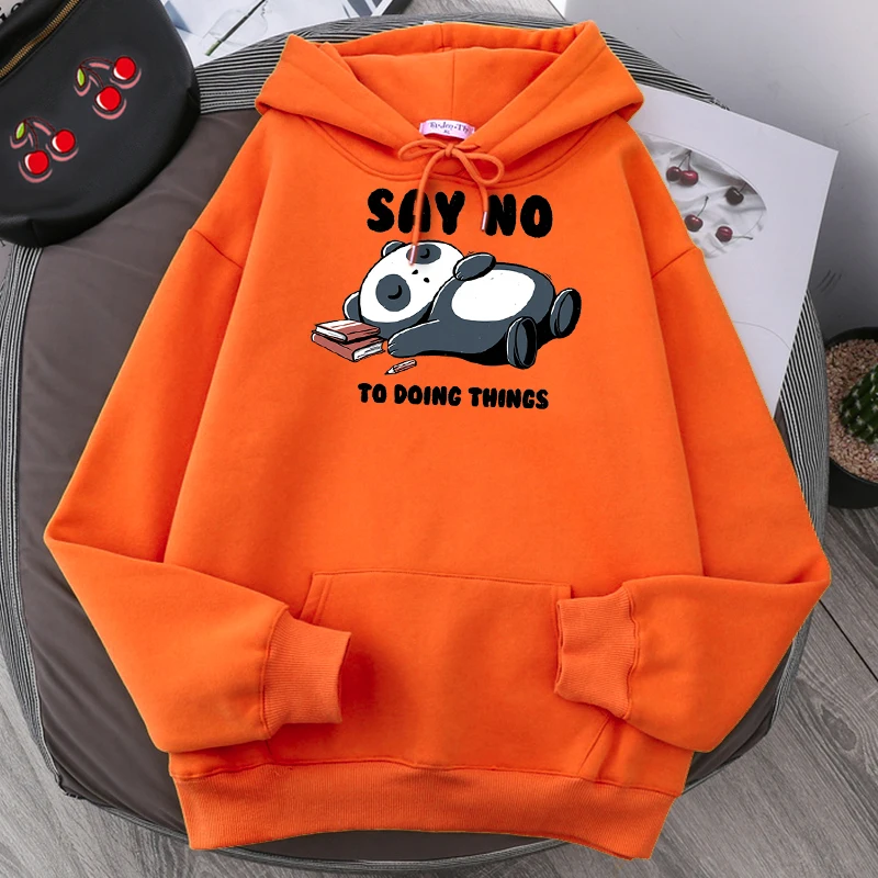 

Say No To Doing Things Hoodies Mens Lovely Panda Sleeping Printed Sweatshirts Fleece Autumn Streetwear Solid Color Fashion Hoody