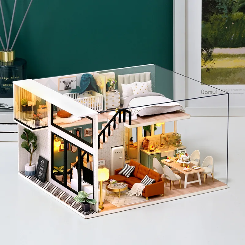 

DIY Casa Wooden Dollhouse Miniature Building Kit Villa Compound Apartment Doll House with Furniture Flower Villa Toys Girls Gift