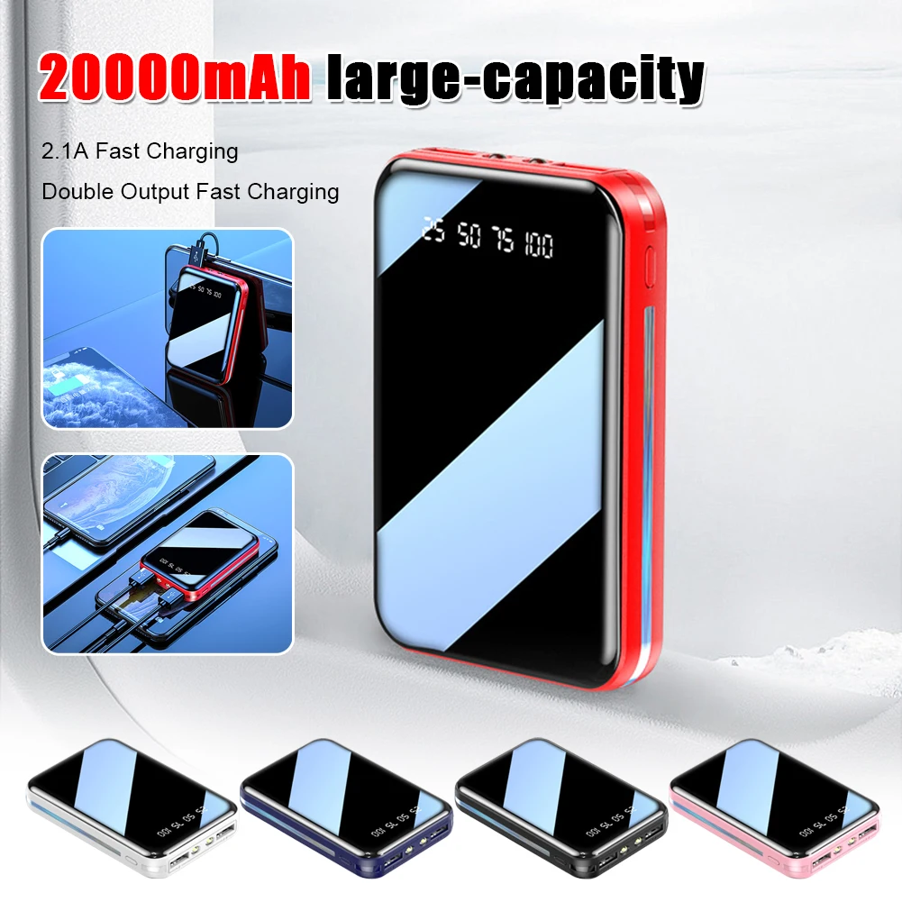 

New 20000mAh Mini Power Bank Mirror Screen LED Digital Display External Battery Pack Camping Portable Powerbank Fast Charging