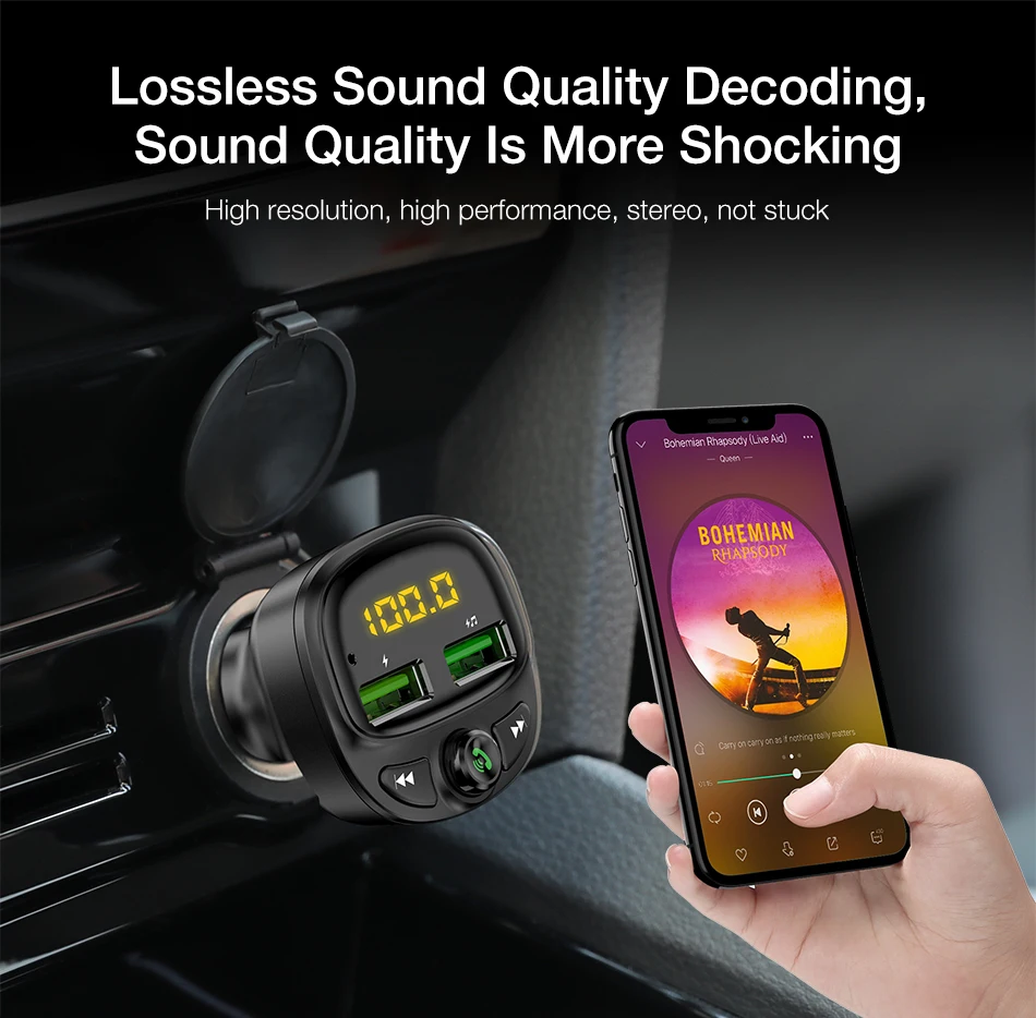 Car FM Transmitter Bluetooth 5.0 Dual USB Charger Wireless Handsfree Car Kit FM