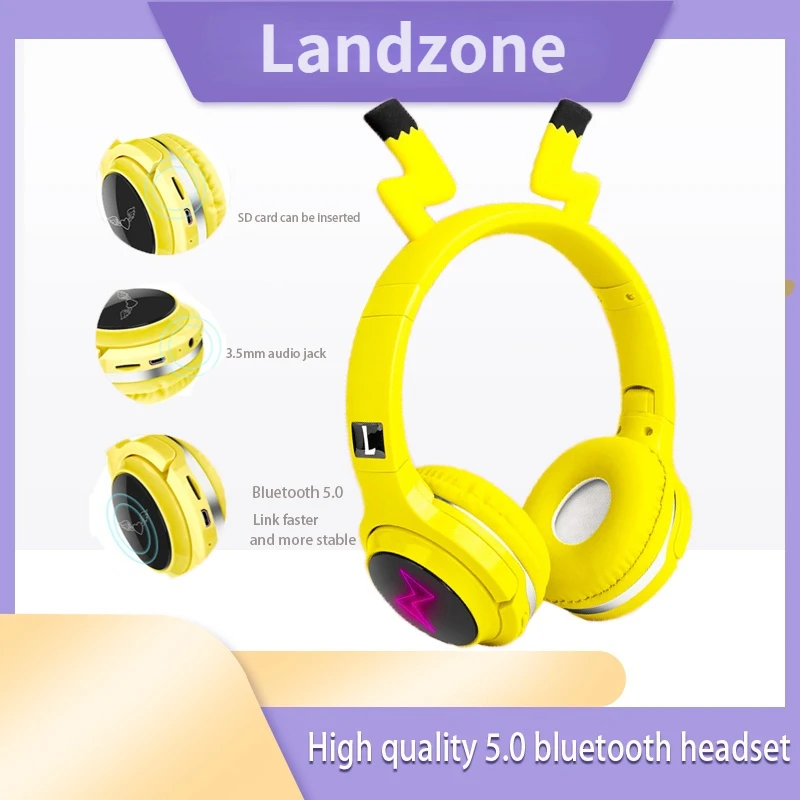 

Bluetooth Pikachu Children's Headphone Wireless Neckband Headphones Cartoon Headset Music Earphones Live Stream Learning Earbuds