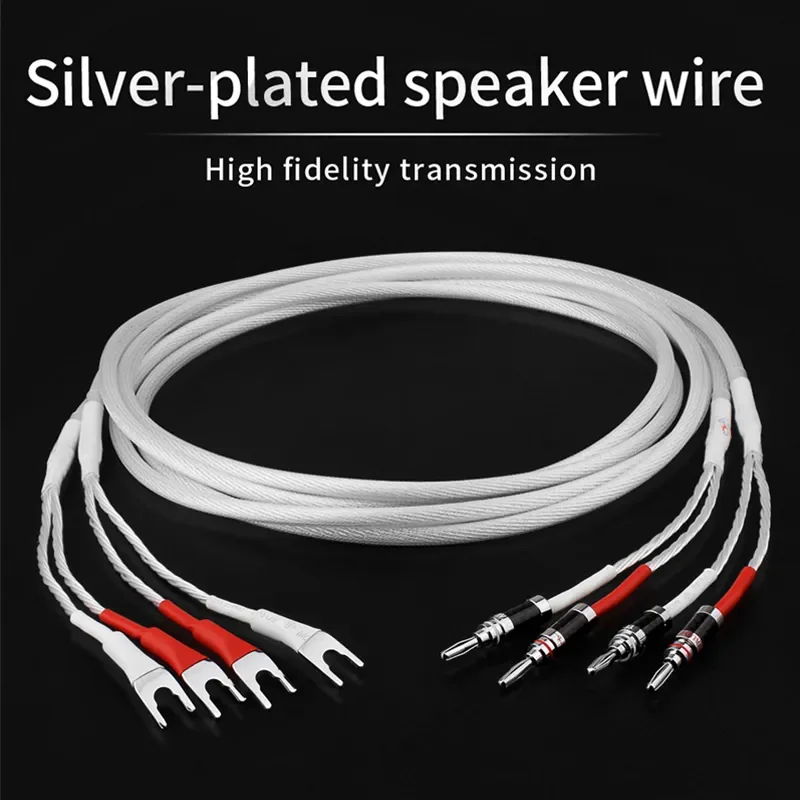 

YYAUDIO One Pair HIFI Silver-Plated Speaker Cable Hi-end 5N OCC Speaker Wire For Hi-fi Systems Y Plug Banana plug Speaker Cable