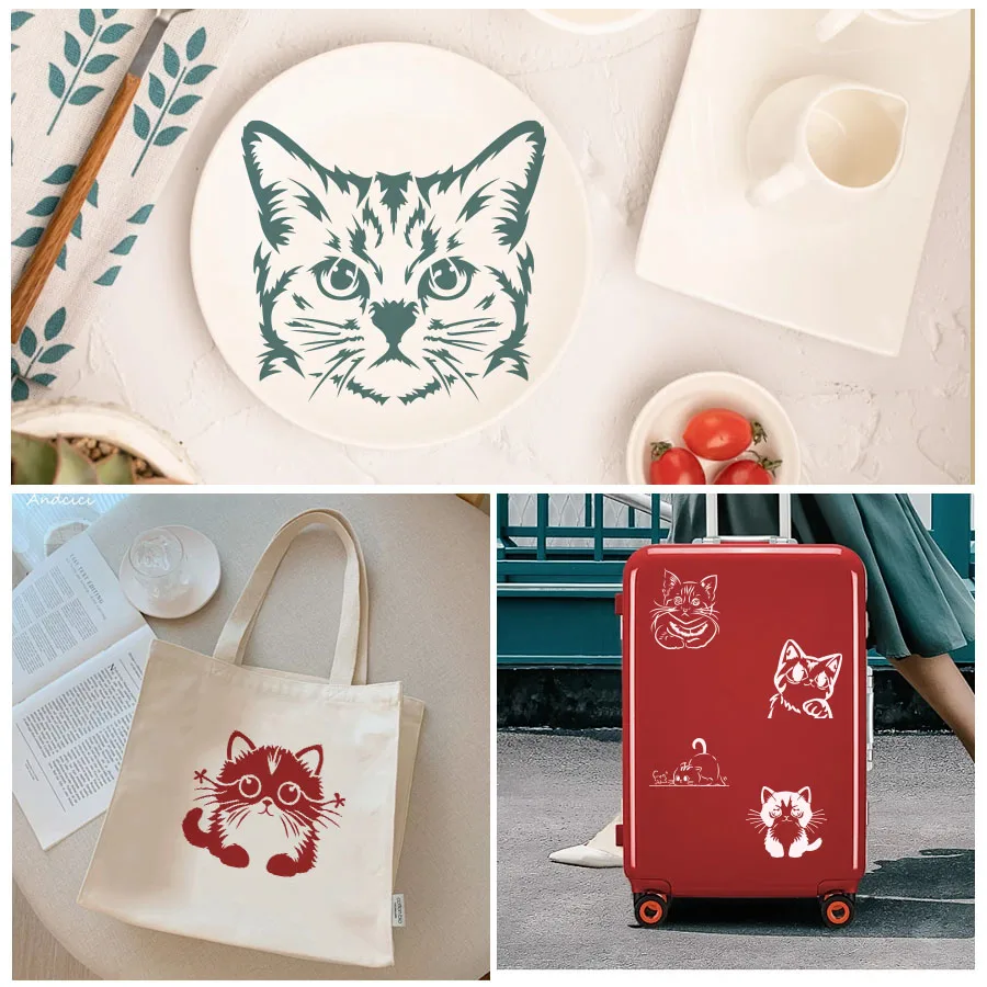 그림용 6PCS 귀여운 고양이 스텐실 세트 - 벽, 가방, DIY 공예, 직물, 목재용 20x20cm 및 20x15cm 재사용 가능한 템플릿