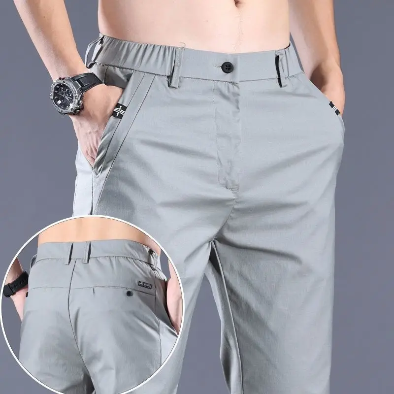 Summer Elegant Fashion Harajuku Slim Fit Trousers Loose All Match Sport Casual Pants Solid Pockets Thin Style Straight Leg Pants