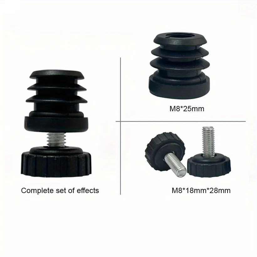Circular 25mm Pipe End Plastic Insert With Screw & Nuts Furniture Leveling Feet For Cabinet Plastic Head Screw