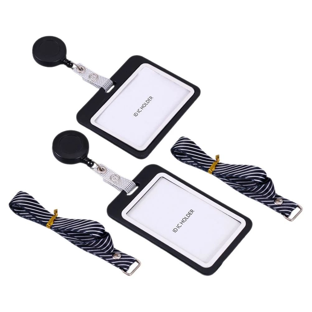 2 Pcs Easy to Pull Telescopic Lanyard Work Card Holder Clear Sleeves for Cards Protective Covers Grid Badge Pvc