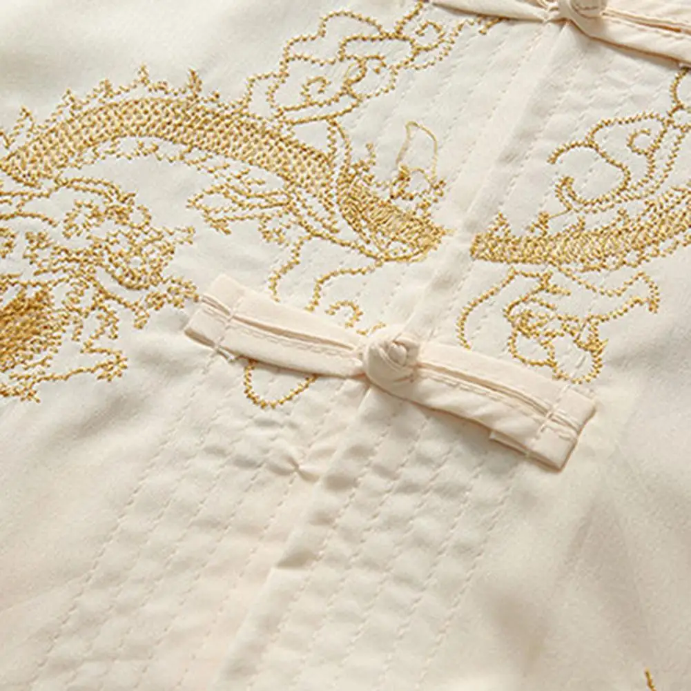 

Casual Chinese Style Tang Outfit Men's Chinese Traditional Tai Chi Uniform Set with Stand Collar Disc Buckle Shirt Elastic Waist